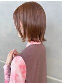 大人可愛い20代30代40代小顔パツっと外はねボブ×ピンクブラウン