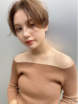 キース ヘアアンドメイク 恵比寿(kith. hair&make) ハンサムショート 前髪なし ショートレイヤー 小顔ヘア つや髪