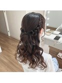 編みこみ×リボンハーフアップ