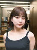ボブ　ホワイトグレージュ　デジタルパーマ　チェリーブラウン