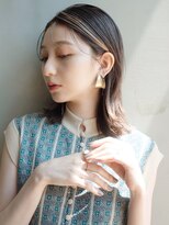外ハネミディ_オリーブカラーハイライトカラー_98050