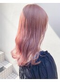 ピンクカラー_マロンベージュ Aラインボブ かきあげ