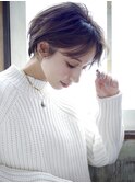 大人可愛い20代30代40代黒髪前下がりショートボブ丸みショート◎