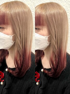 ネオリーブカップ 町田店(Neolive capu) ブランドベージュ×チェリーレッドカラー【町田/暖色/ブリーチ