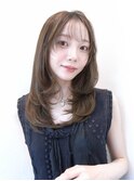 ミディアム顔まわりレイヤー韓国オルチャン艶ブラウン