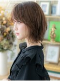 ★グレージュブラウン大人かわいい外ハネボブウルフ20代30代★2
