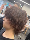 メンズマッシュウルフカット波巻きスパイラルパーマサーフカール
