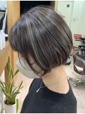 くびれショートボブ40代50代グレイカラー白髪染め白髪ぼかし