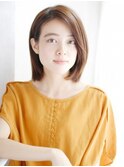 かきあげバングのナチュラルボブスタイル