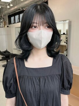 ベレーザ 渋谷(BELEZA) ba761_透明感小顔アッシュブラックシースルーバンクウェーブ巻き