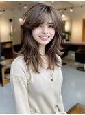 ☆オリーブグレーココアベージュ小顔クラゲヘアー/黒髪/髪質改善