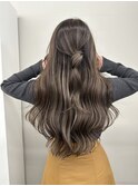 くすみベージュマロンベージュホワイトブロンド細めハイライト