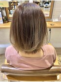 グレージュカラー ボブルフ 黒髪 ココアベージュ ロングヘア