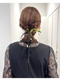 ツインヘアアレンジセットミディアムボブリボンポニー編みおろし