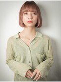 ぱっつん前髪ベビーピンク切りっぱなしボブ204s上尾10代20代30代