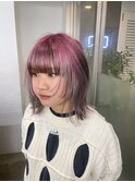 ピンクとラベンダーのハイトーンデザインカラーボブ