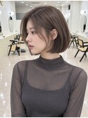 韓国アイドルミニボブ艶髪アッシュベージュ顔周りカット船橋