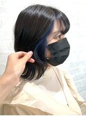 ブルーインナーカラー×外ハネボブ/地毛風カラー/モードレトロ