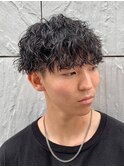 ダークアッシュニュアンスパーマ韓国マッシュベリーショート