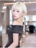 ショートボブウルフ×ブリーチダブルカラーミルクティーブロンド