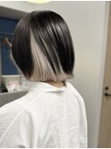 イメチェン小顔前髪外ハネボブ大人可愛いインナーカラー