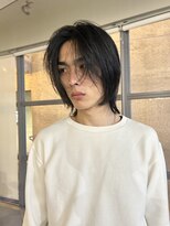 =メンズボブ/ダークアッシュ/ニュアンスパーマ／メンズウルフ