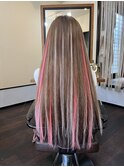 **アッシュグレージュネオンピンクシールエクステ**