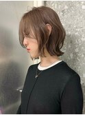 原宿ブリーチなしダブルカラーピンクベージュミディアムボブ20代