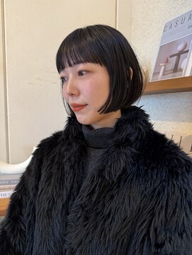 マッシュ 北堀江(MASHU) 黒髪ボブ　ミニボブ　前髪あり　艶カラー　堀江