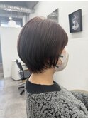 前髪クールショートイメチェンピンクベージュニュアンスパーマ