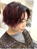 チェリーレッドのショートパーマ(beforeあり)