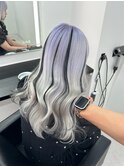 ホワイトシルバー黒メッシュルーツカラーデザインカラー