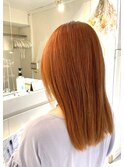 サマーオレンジ　ブリーチ　セミロング　ダブルカラー