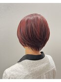 ショートボブ×レッドカラー