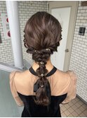 編みおろし　玉ねぎヘア　金箔ヘア　お呼ばれヘア