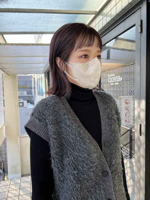 顔まわりカット　伸ばしかけボブ　オン眉　京都美容室