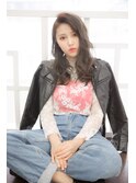 くびれヘア韓国風巻きアプリコットオレンジ夏ハイライトカラー