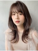 小顔ワンカールレイヤーカットくびれヘアアプリコットオレンジ