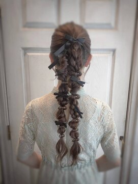 アロマ ヘアー ルーム 新宿3号店(AROMA hair room) 編みおろし/ガーリー/リボンアレンジ/結婚式/二次会/パーティ