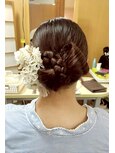 リボンヘアアレンジ／カチモリヘア／成人式ヘア／着物ヘア