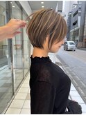 イメチェンショート外ハネボブ美髪似合わせカットダークアッシュ