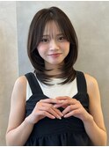 ワンカールで可愛いミディアムレイヤー韓国ヘア前髪あり髪質改善