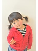 子供カット×オン眉×おさげ