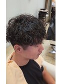 ツイストスパイラルパーマツーブロックマッシュメンズパーマ