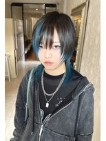 ヘアスタジオ アルス 御池店(hair Studio A.R.S)&nbsp;ミディアム中性シャギーウルフデザインカラーターコイズブルー