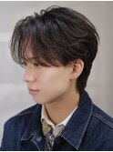 韓国風センターパートフェザーパーマ曲がる縮毛矯正毛流れヘア