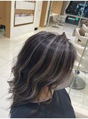 外国人風アッシュ系コントラストハイライトカラー【洋光台美容室