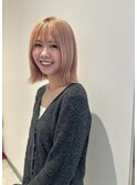 【リアン】ピンクベージュ/ボブ/切りっぱなし/縮毛矯正