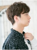 斜めバングダークブラウンツーブロック社会人マッシュ20代30代b1