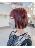 切りっぱなしボブ/ブリーチ無しダブルカラー/ピンク